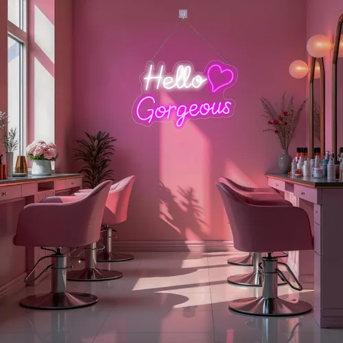 Miniatura 5 de Letreros de neón Hello Gorgeous para decoración de pared, con interruptor de atenuación - para dormitorio de niñas, decoración de cuarto