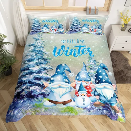 Miniatura 8 de Manfei Juego de funda de edredón de gnomos lindos tamaño matrimonial, funda de edredón con 2 fundas de almohada, juego de ropa de cama temática