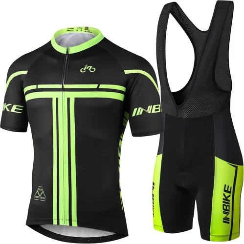 INBIKE Conjunto de camiseta de ciclismo para hombre, reflectante, transpirable, traje de ciclismo de secado rápido, con pantalones cortos acolchados
