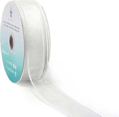 Miniatura 7 de Cinta de organza transparente con alambre de 2.5 pulgadas x 50 yardas, color blanco para silla de boda, lazo, ramo de flora, envoltura de regalos