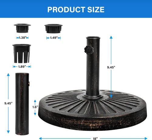 Miniatura 2 de Simple Deluxe Base redonda resistente de 31 libras y 18 pulgadas para sombrilla de mercado para patio al aire libre, cubierta, color negro clásico