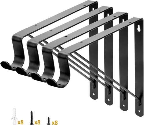 Miniatura 8 de Yarssihha Paquete de 2 Soportes para Barra de Armario, Soporte de Estante de Armario Montado en Pared de 12 x 10.4 Pulgadas, Soporte Negro