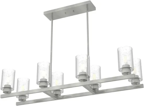 Miniatura 10 de Hunter - Lámpara de araña Hartland de 8 luces de níquel cepillado, extragrande, regulable, estilo casual, forma lineal, para dormitorios, cocinas