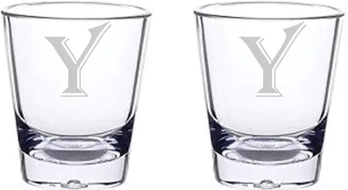 Miniatura 23 de Juego de 2 vasos de chupito con letras de monograma de 1.5 oz (B)