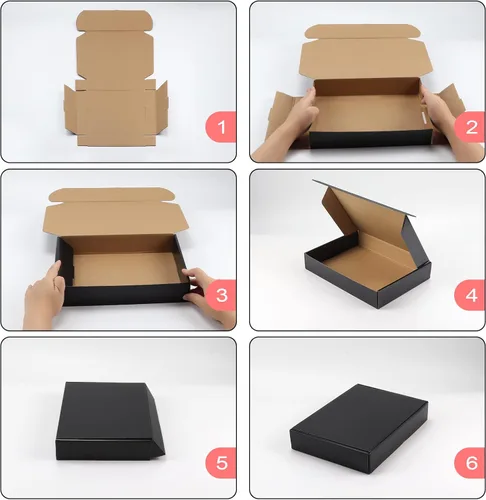 Miniatura 5 de Hoikwo Paquete de 25 cajas de envío de 11 x 8 x 2 pulgadas para pequeñas empresas, cajas de cartón de embalaje negras, caja de embalaje de correo