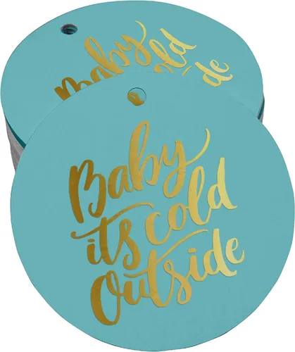 Paquete de 50 etiquetas de papel para baby shower con texto "Baby It's Cold Out", color dorado real