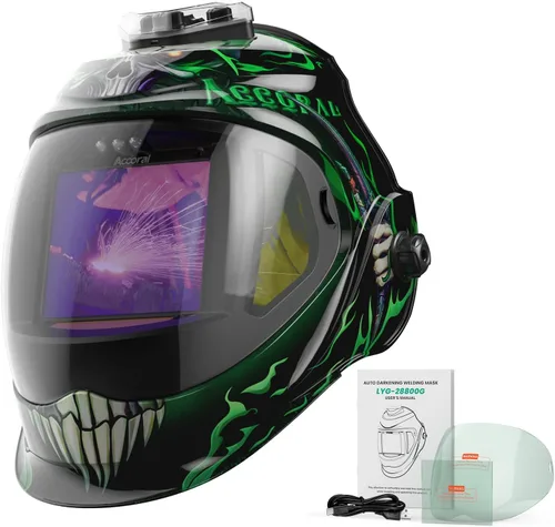 Miniatura 10 de 1/1/1/1 Casco de soldadura con oscurecimiento automático de visualización amplia, color real, funciona con energía solar, con sombra ancha