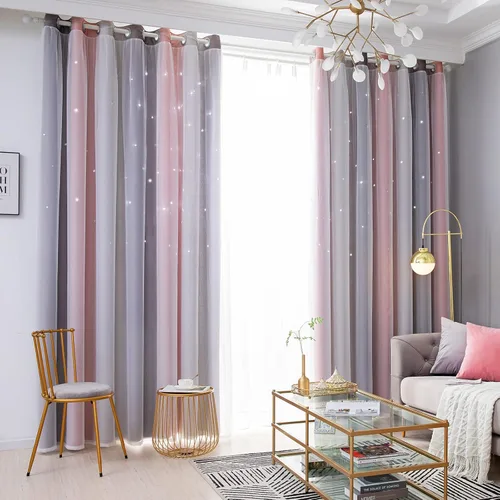 Miniatura 22 de Loyala Cortinas opacas de doble capa con diseño de estrellas para dormitorio de niños, bonitas, 63 pulgadas de largo, juego de 2 paneles, beige, 42