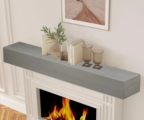Miniatura 9 de Mederlo Mantel de chimenea de madera rústica de 48 x 9 x 6 pulgadas Estante flotante y montado en la pared para decoración del hogar Marrón miel