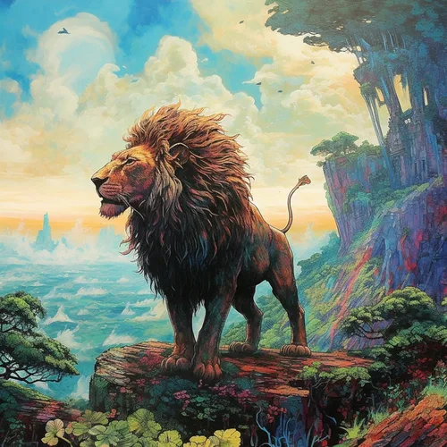 Miniatura 8 de SKMN Kits de pintura por números sobre lienzo, león animal de acuarela, paisaje de bosque de fantasía, kits de pintura acrílica para bricolaje, 006