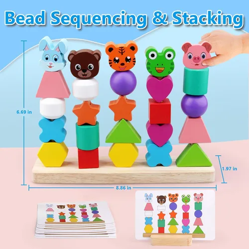 Miniatura 4 de Vinlon Montessori - Juego de juguetes para niños y niñas de 2, 3 y 4 años, lindos animales vivos colores para clasificar y apilar, bloques