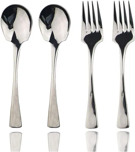 Miniatura 18 de JASHII Juego de cubiertos de acero inoxidable 18/10 de 20 piezas de plata pulida con espejo, cuchillo de cena, tenedor de ensalada, cuchara