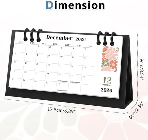 Miniatura 5 de Calendario de Escritorio Pequeño 2025-2026, Mini Calendario de Escritorio de Flores (Desde Junio 2025 hasta Diciembre 2026) Calendario de Escritorio