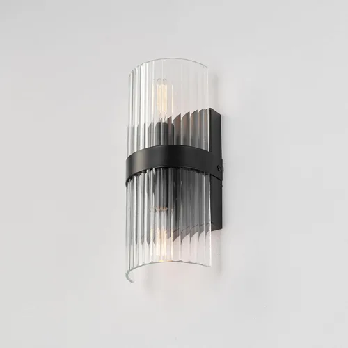 Miniatura 6 de Globe Electric 65000050 Aplique de pared de 2 luces, negro mate, pantalla de vidrio acanalado, enchufes de base E12, luces para sala de estar