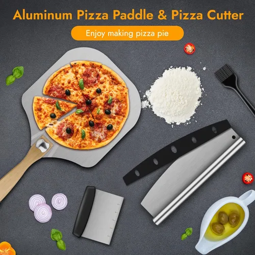 Miniatura 4 de Pala de pizza, espátula de pizza de 12" x 14" pulgadas para horno, paleta de pizza de aluminio con cortador raspador cepillo de repostería, palas