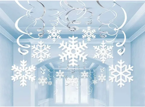 Omgouue Decoración de remolino colgante de copo de nieve de Navidad de 42 unidades – Frozen Winter Wonderland/Navidad/vacaciones para fiestas de Año