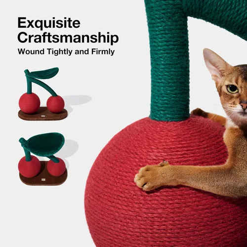 Miniatura 5 de VETRESKA Rascador de gatos de cereza grande con hamaca, juguete interactivo alto para rascar con cuerda de yute natural para gatos