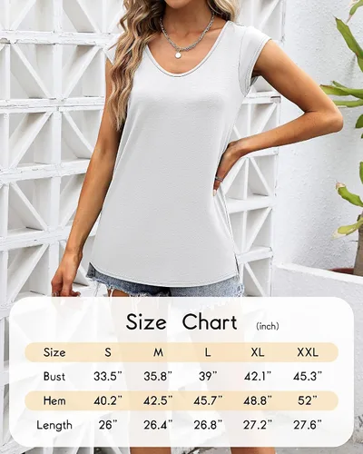Miniatura 6 de Ficerd Paquete de 2 camisetas de manga casquillo para mujer, ajuste holgado, casual, cuello en V, básicas, elegantes, camisetas sin mangas