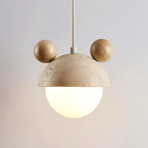 Lámpara colgante japonesa Wabi-Sabi de 6.2 pulgadas de travertino amarillo, lámpara colgante con pantalla de vidrio creativa nórdica, lámpara