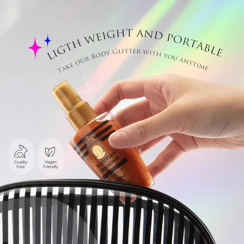 Miniatura 9 de Egyptian Diamond - Purpurina en aerosol para cuerpo y cabello, fácil de aplicar, hidratante, libre de crueldad animal, regalo ideal para mujeres