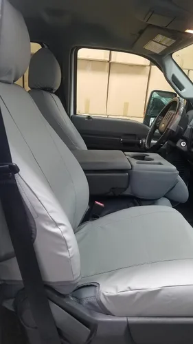 Miniatura 3 de Durafit Seat Covers, Cuero sintético gris impermeable compatible con Ford F150 XL/XLT/Lariat 2015-2024 y 2016-2022 F250-F550 Cubos delanteros