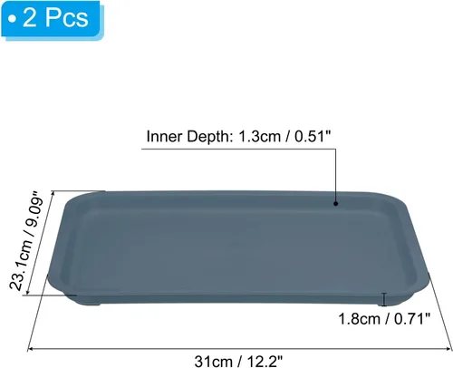 Miniatura 2 de PATIKIL Bandeja de comida rápida de 12 x 9, paquete de 2 bandejas rectangulares reutilizables de plástico multiusos para cafetería, restaurante, Azul