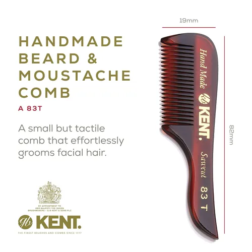Miniatura 2 de Kent Peine de bolsillo para barba y bigote de caballero pequeño 83T, tamaño de bolsillo dentado fino para aseo y peinado del vello facial. Corte