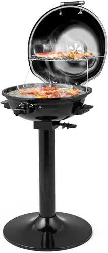 Miniatura 10 de ORALNER Parrilla eléctrica para barbacoa con soporte, rejilla de calentamiento y bandeja de goteo, parrilla eléctrica de 15 porciones para Rojo