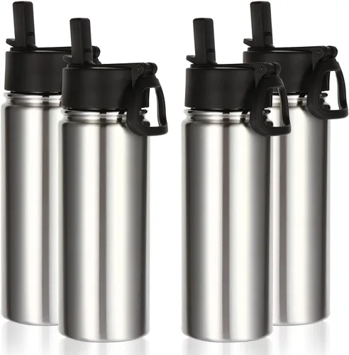 Miniatura 45 de Volhoply Paquete a Granel de 8 Botellas de Agua Aisladas de 18 Onzas, Botellas de Agua de Acero Inoxidable para Niños con Tapa con Pajita, Botella