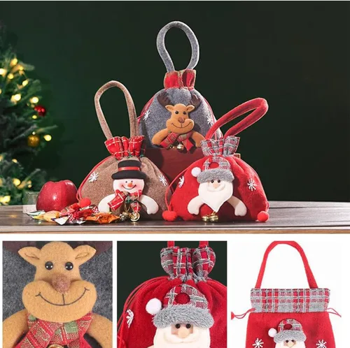 Miniatura 7 de KEIGPERI 1 juego de bolsas para muñecas de regalo de Navidad, bolsas de regalo reutilizables con cordón, bolsas de regalo de Navidad con cordón