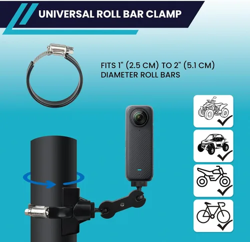 Miniatura 2 de BarGrip Abrazadera universal de montaje de cámara de barra enrollable para cámaras de acción – Se adapta a barras redondas, cuadradas y de perfil