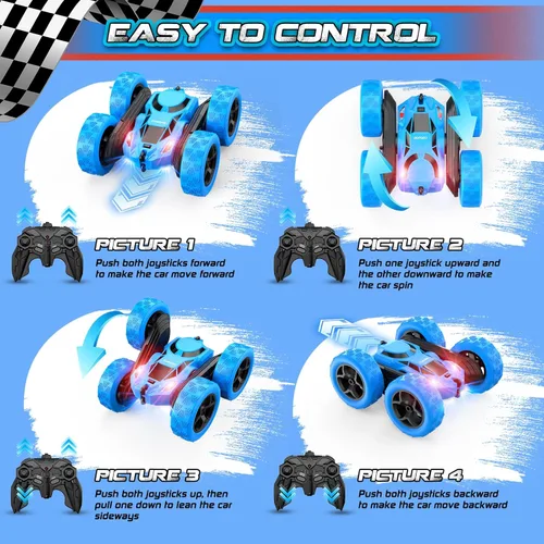Miniatura 5 de cosone Coche de control remoto, juguetes de autos RC para niños de 6 a 12 años, auto de acrobacias 4WD con luces LED y giros de 360°, 2.4GHz
