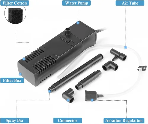 Miniatura 6 de FEDOUR Filtro interno sumergible para acuario, filtro con bomba de agua para peceras de hasta 35 galones (para 3-20 galones)