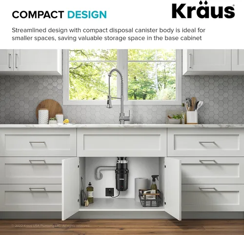 Miniatura 11 de KRAUS WasteGuard KWD100-33MBL - Triturador de basura ultra silencioso de 1/3 HP con conexión rápida, cubierta de drenaje para fregadero de cocina