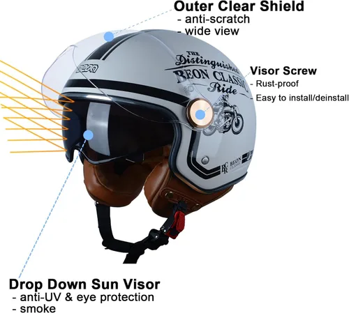 Miniatura 2 de Open Face Motorcycle Helmet for Adults, DOT Approved,3/4 Retro Vespa Helmet, Dual Visors Men's and Women's Motorbike Casco for Moped Cruiser Bobber