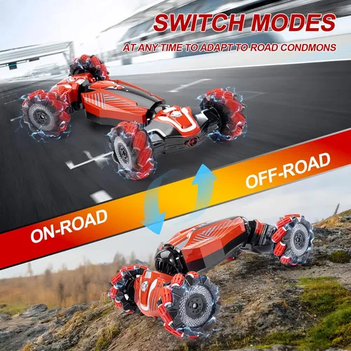 Miniatura 3 de Auto de acrobacias RC con detección de gestos, vehículo de control remoto con tracción en las 4 ruedas, vehículo todo terreno con derrape Rojo