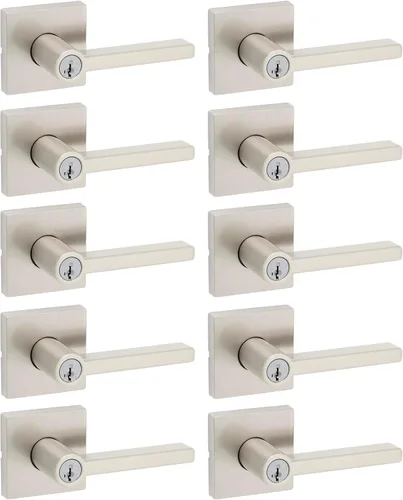 Miniatura 19 de Kwikset Halifax Manija interior de puerta de privacidad con cerradura, manija de puerta para baño y dormitorio, cerradura de botón de presión sin