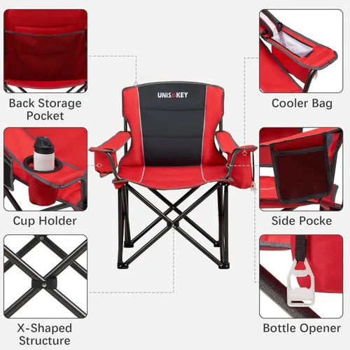 Miniatura 7 de Unisakey Silla de campamento plegable de gran tamaño para adultos, soporte de 450 libras, sillas de césped portátiles resistentes con bolsillo