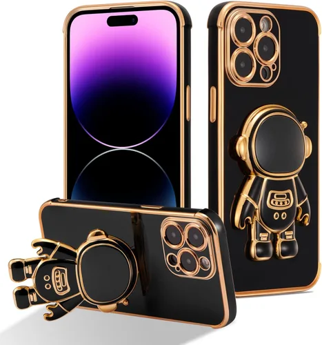 Miniatura 32 de RALEAVO Funda para iPhone 13, bonita funda de astronauta 6D con función de soporte, cubierta de enchapado de lujo, ajuste delgado, TPU suave, Púrpura