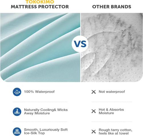 Miniatura 5 de Tokokimo Protector de colchón 100% impermeable, funda de colchón refrescante, sábana bajera ajustable de bolsillo profundo con banda de goma elástica