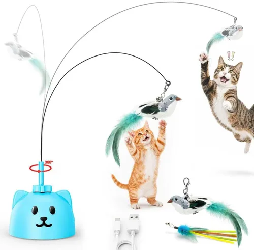 Miniatura 12 de CATPICK Juguetes interactivos para gatos de interior, juguete eléctrico automático de plumas de pájaro volador – El mejor juguete de enriquecimiento