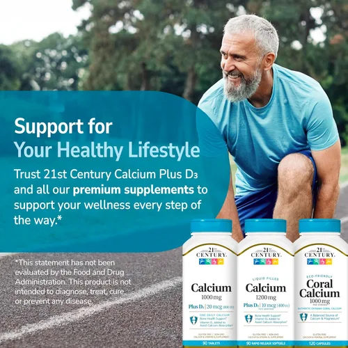Miniatura 7 de 21st Century Calcium Plus D3 - Gel blando relleno de líquido, 1200 mg, 90