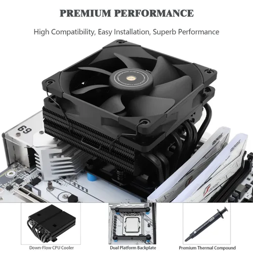 Miniatura 3 de Thermalright SI-100 Black Enfriador de aire para CPU, tubos de calor de 6×6mm, TL-E12B Ventilador silencioso PWM con rodamiento S-FDB V2.0