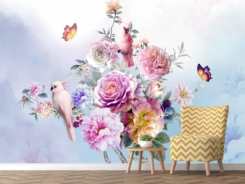 Miniatura 10 de Reyhui - Papel tapiz con imagen de bosque, flores y camino en mural de pared para dormitorio, sala de estar, fondo de TV, sofá