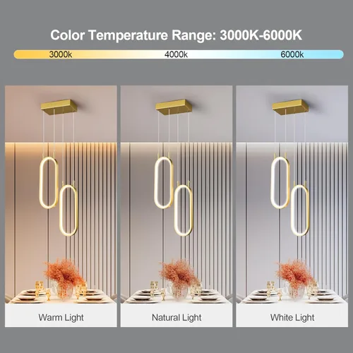 Miniatura 6 de Lámpara colgante de cocina moderna con 2 anillos, lámpara colgante ovalada para cocina, isla, dormitorio, sala de estar, comedor
