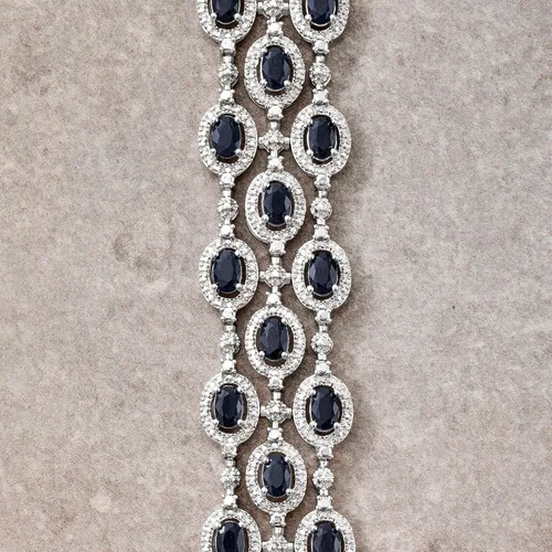 Miniatura 4 de Ross-Simons 16.00 ct. t.w. Sapphire Multi-Row Bracelet With Diamond Accent in Sterling Silver