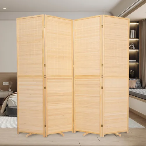 Miniatura 8 de Panel divisor de habitación de bambú con patas giratorias de 360°, 4 paneles de 47 pulgadas de alto, pantalla de privacidad plegable corta