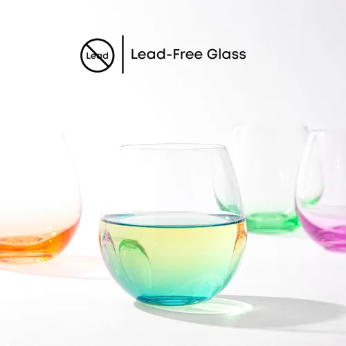 Miniatura 4 de Juego de copas de vino sin tallo JoyJolt Hue, juego de 6 copas de vino sin tallo grandes de 15 oz para agua, vino blanco o tinto, vasos cortos