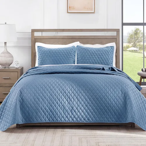 Miniatura 13 de Exclusivo Mezcla - Juego de edredón reversible con fundas de almohada, ligero, suave, para todas las estaciones, 90 x 96 pulgadas, tamaño Azul