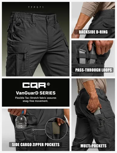 Miniatura 5 de CQR - Pantalones tácticos elásticos para hombre, pantalones cargo de ripstop resistentes al agua, pantalones ligeros para trabajo al aire libre
